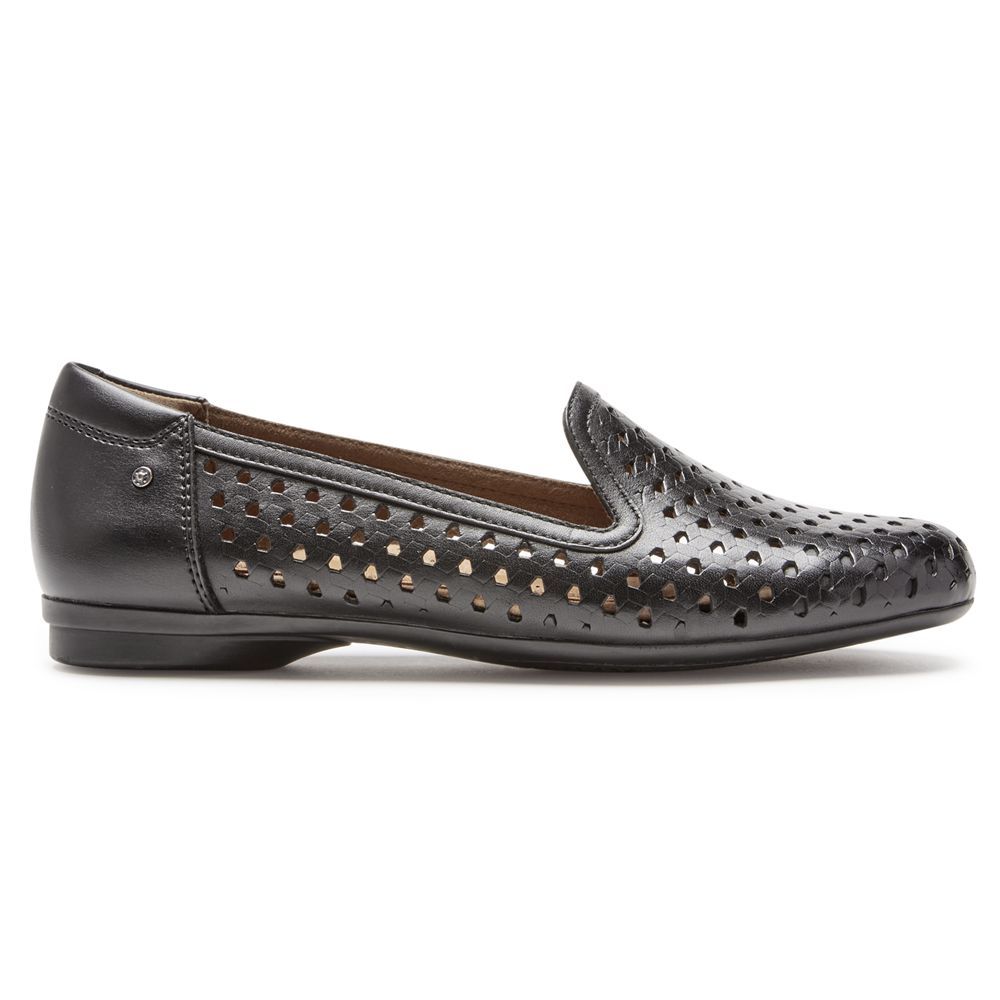 Rockport Women's Cobb Hill Maiika Woven Slip-On Flats - Black - USA (7560QOLPI)